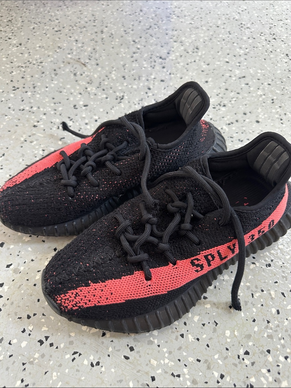 Yeezy Kids Black and Red Knit Athletic Shoes - SPLY-350 Style